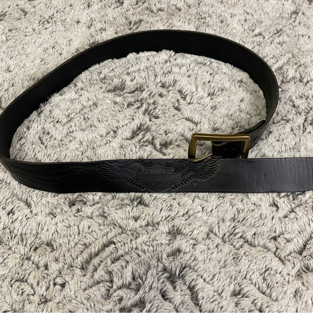 HD Harley Davidson Leather Belt Brass Buckle sz 38 - Picture 2 of 5